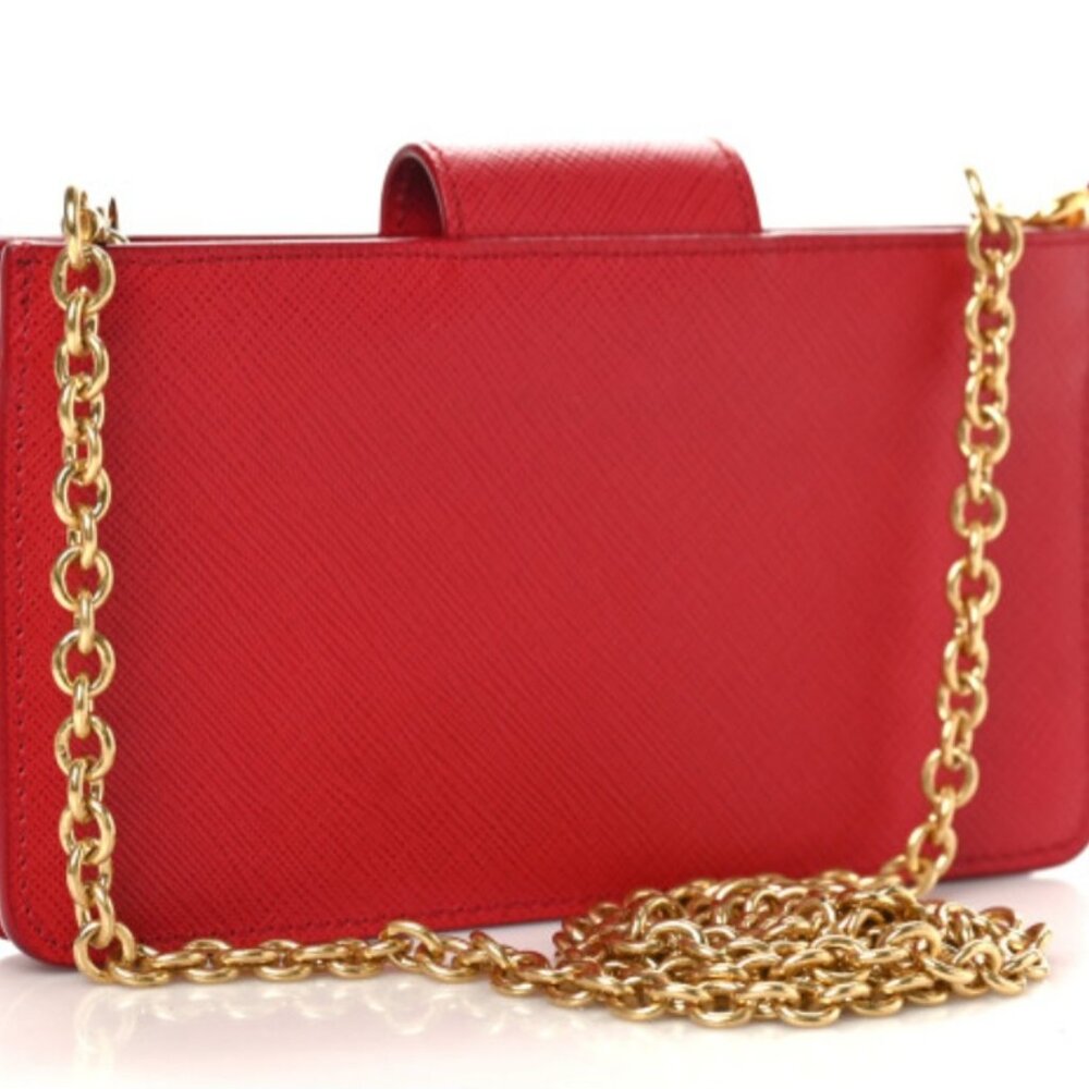Prada Saffiano Metal Mini Chain Wallet Fuoco - Picture 4 of 4
